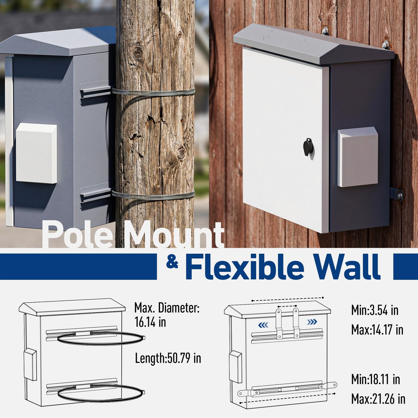 Outdoor Electrical Box with Thermostat and Fan, Heavy Duty Lockable Weatherproof Junction Enclosure for Network, Security Camera and Solar Equipment, Vented IP65 Cabinet with Wall and Pole Mount