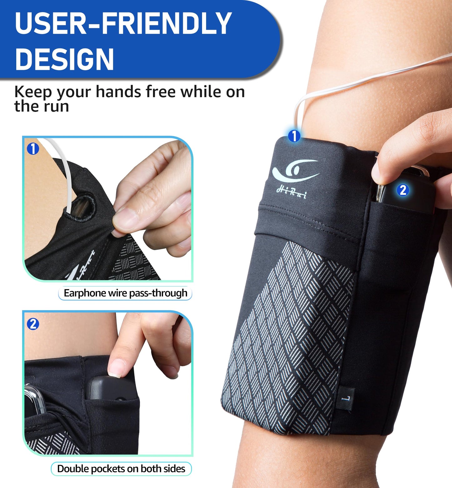 HiRui Universal Sports Armband Cell Phone Armband Sleeves Running Armband for Exercise Workout, Compatible with iPhone 17/17Plus/Pro/16/15/15Plus/14 Samsung Galaxy All Phones (Medium, Black)