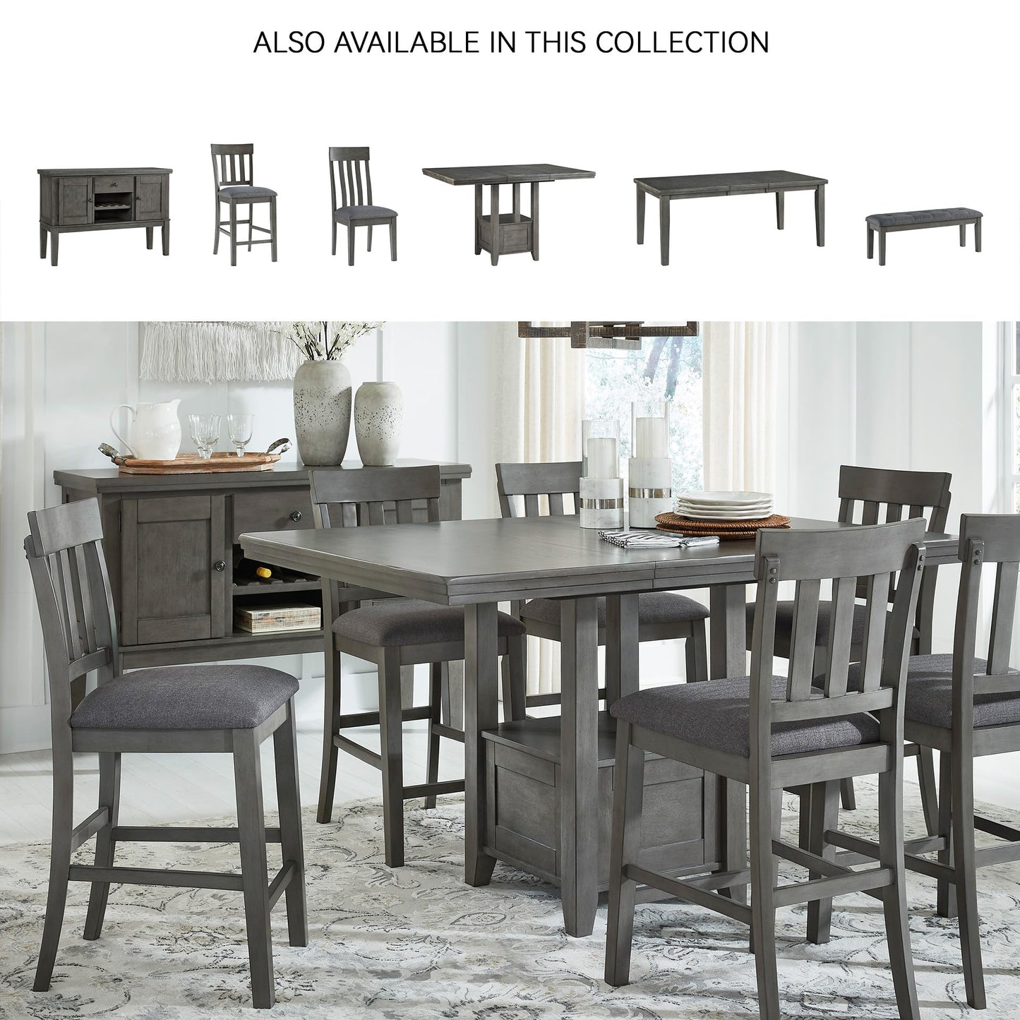 Signature Design by Ashley Hallanden Dining Room Server with Wine Rack, 2 Cabinets with Removable/Adjustable Center Shelf, Drawer, Wood with Acacia Veneer, 38.25" High, Weathered Gray