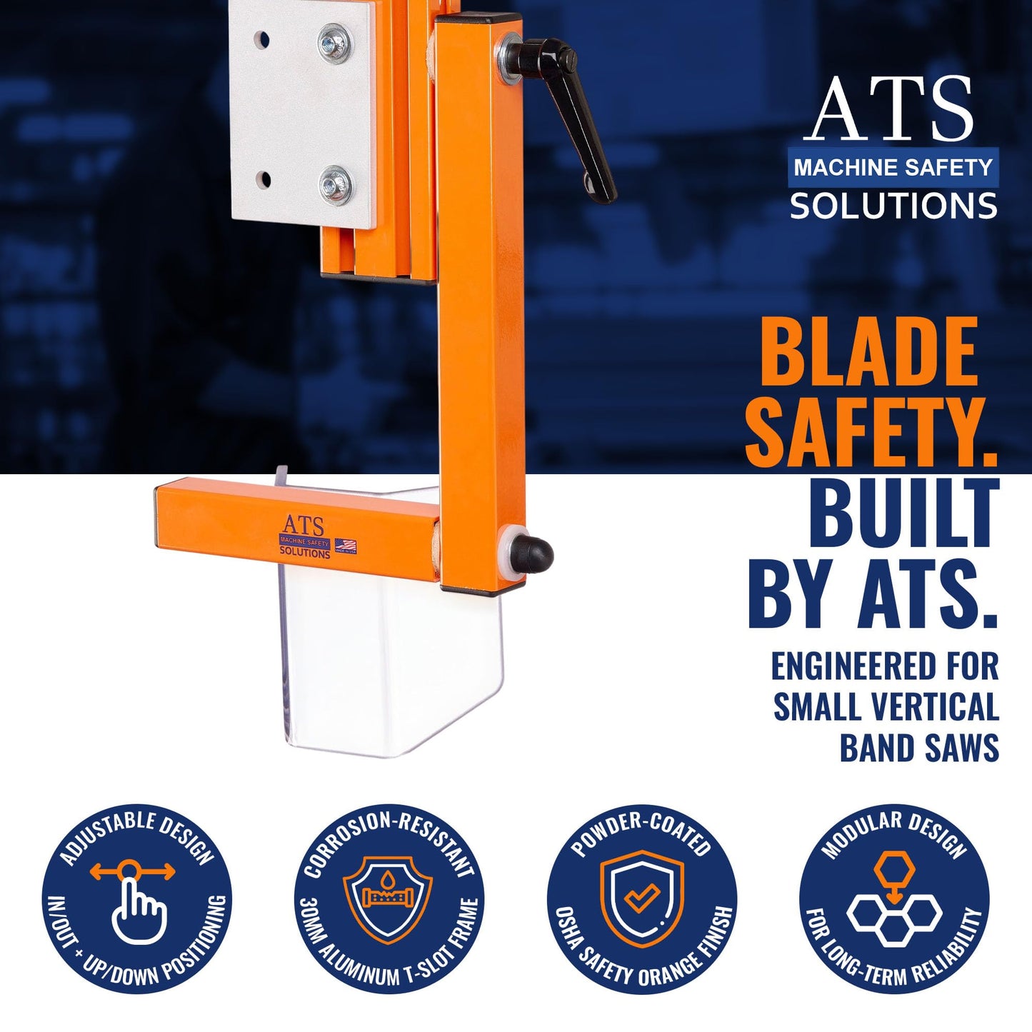 ATS VB-ES1 Vertical Band Saw Guard | High-Visibility Safety Shield for 15"+ Saws | Adjustable 7" Lexan & Aluminum Frame | Made in USA