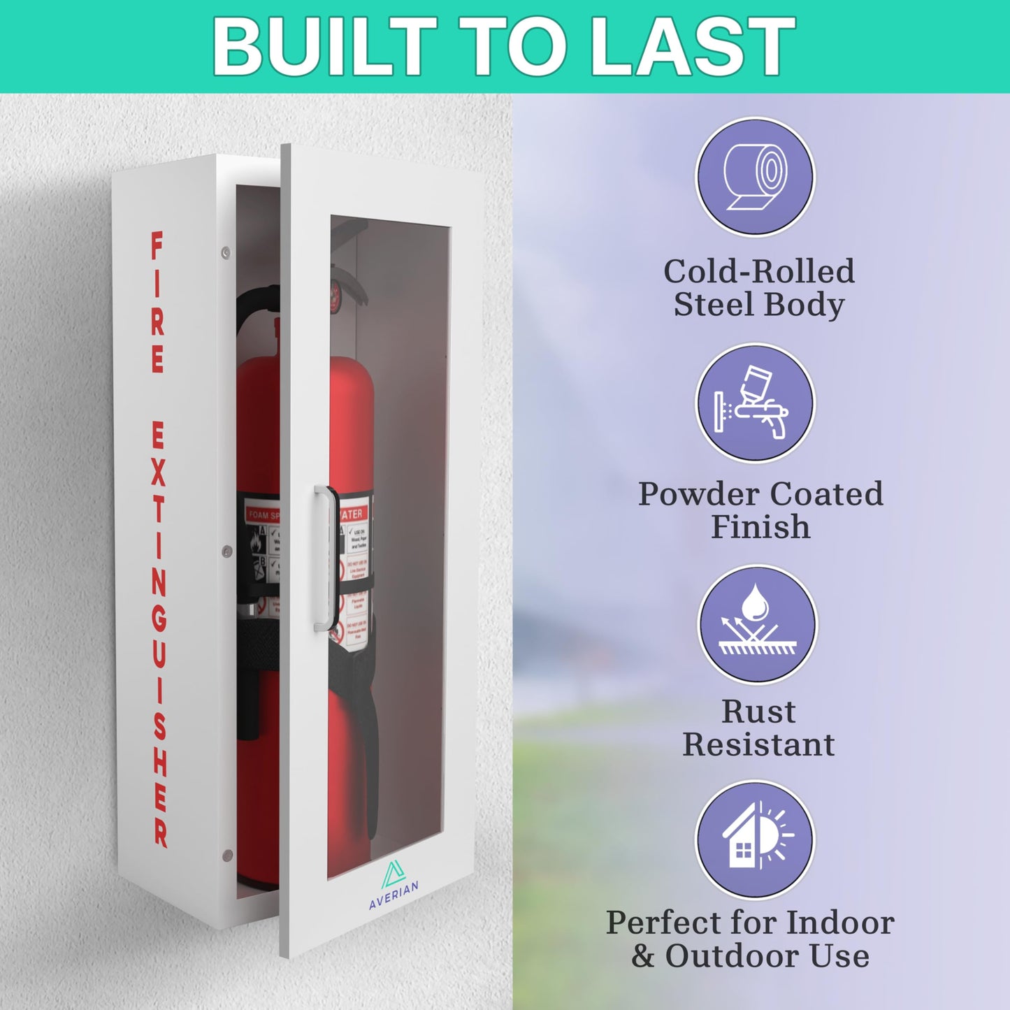 Averian White Fire Extinguisher Cabinet – Heavy-Duty Steel Wall Mount Box with Magnetic Door | Fits 5–10 lb Fire Extinguishers | Complete Fire Box Kit Inside The Package (24.6" H x 10.6" W x 5.9" D)