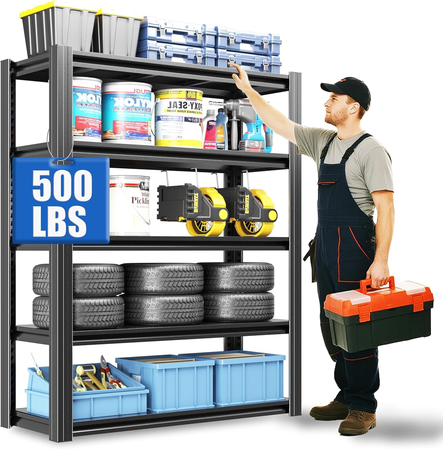Regine Switzerland Heavy Duty Garage Shelving - 2500 LBS Capacity, Adjustable 5-Tier Metal Unit | 72" H x 35.4" W x 15.7" D