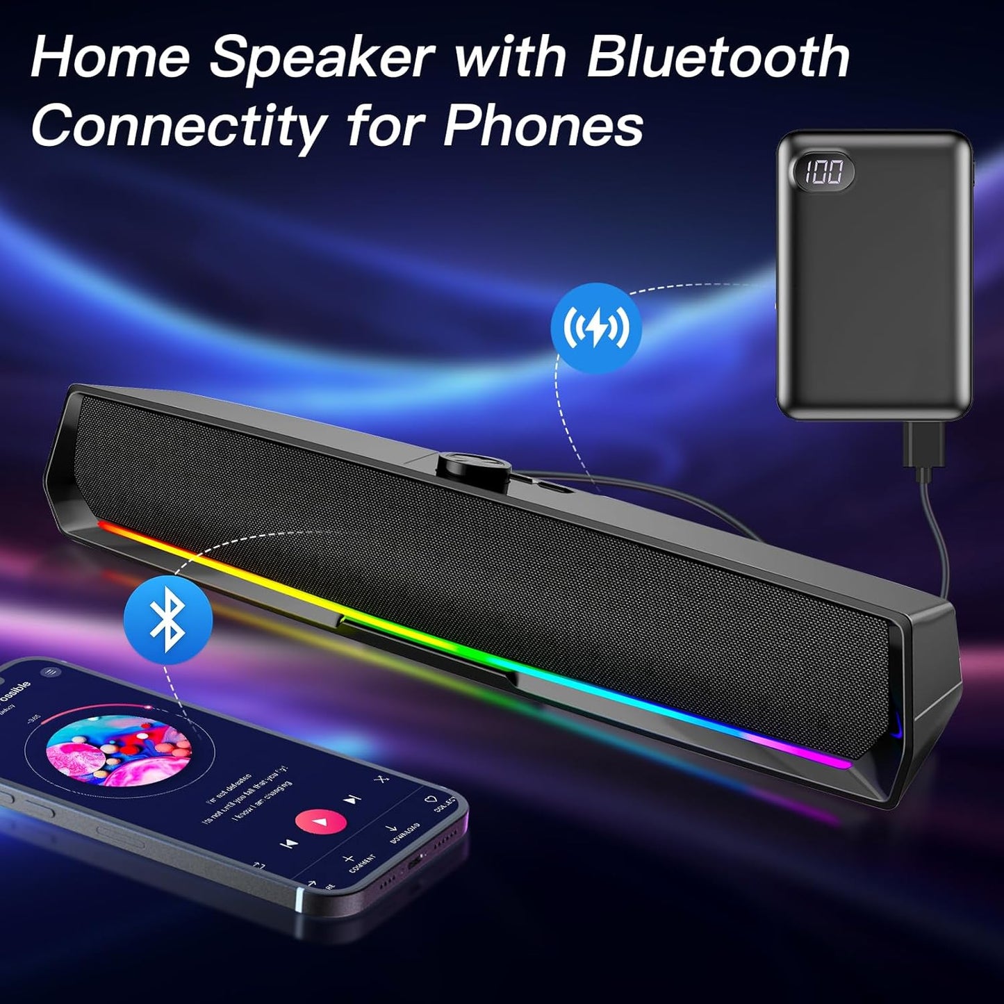LENRUE Computer Speakers for Desktop,PC Speakers Gaming Sound bar with Colorful Light,USB Speaker With Bluetooth