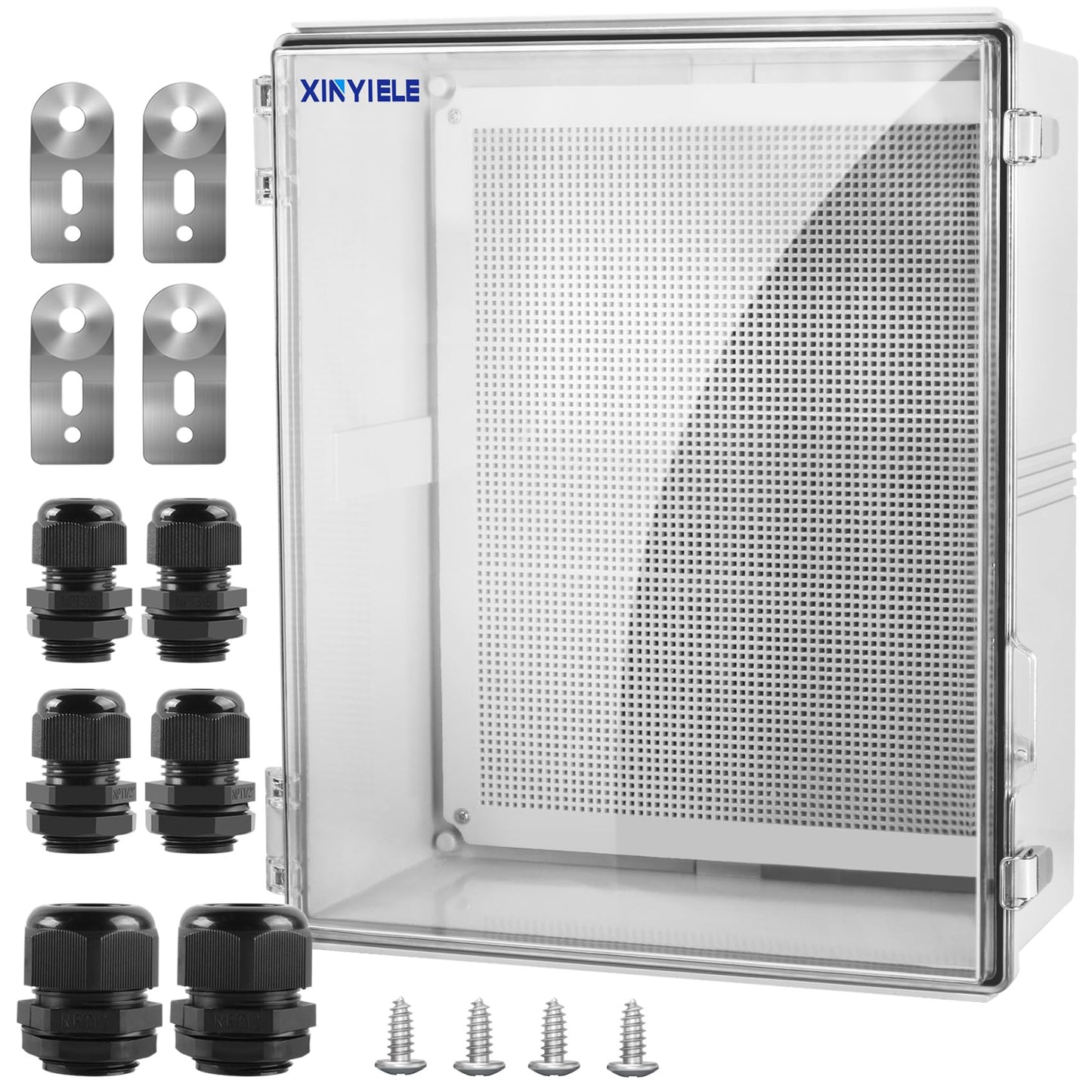 XINYIELE Waterproof Outdoor Project ABS Plastic Junction Box IP67 Weatherproof Dustproof Enclosure with Hinged Cover, Mounting Plate,Wall Brackets for Power Project (Clear,19.7"x15.7"x7.9")