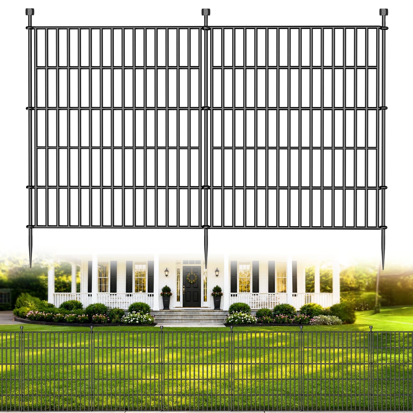 10 Panels No Dig Decorative Outdoor Garden Fence for Yard, 32 in(H) X 23.6 ft(L) Animal Barrier Fencing Rustproof Metal Wire Panel Border for Dog, Rabbits, and Patio Temporary Ground Stakes