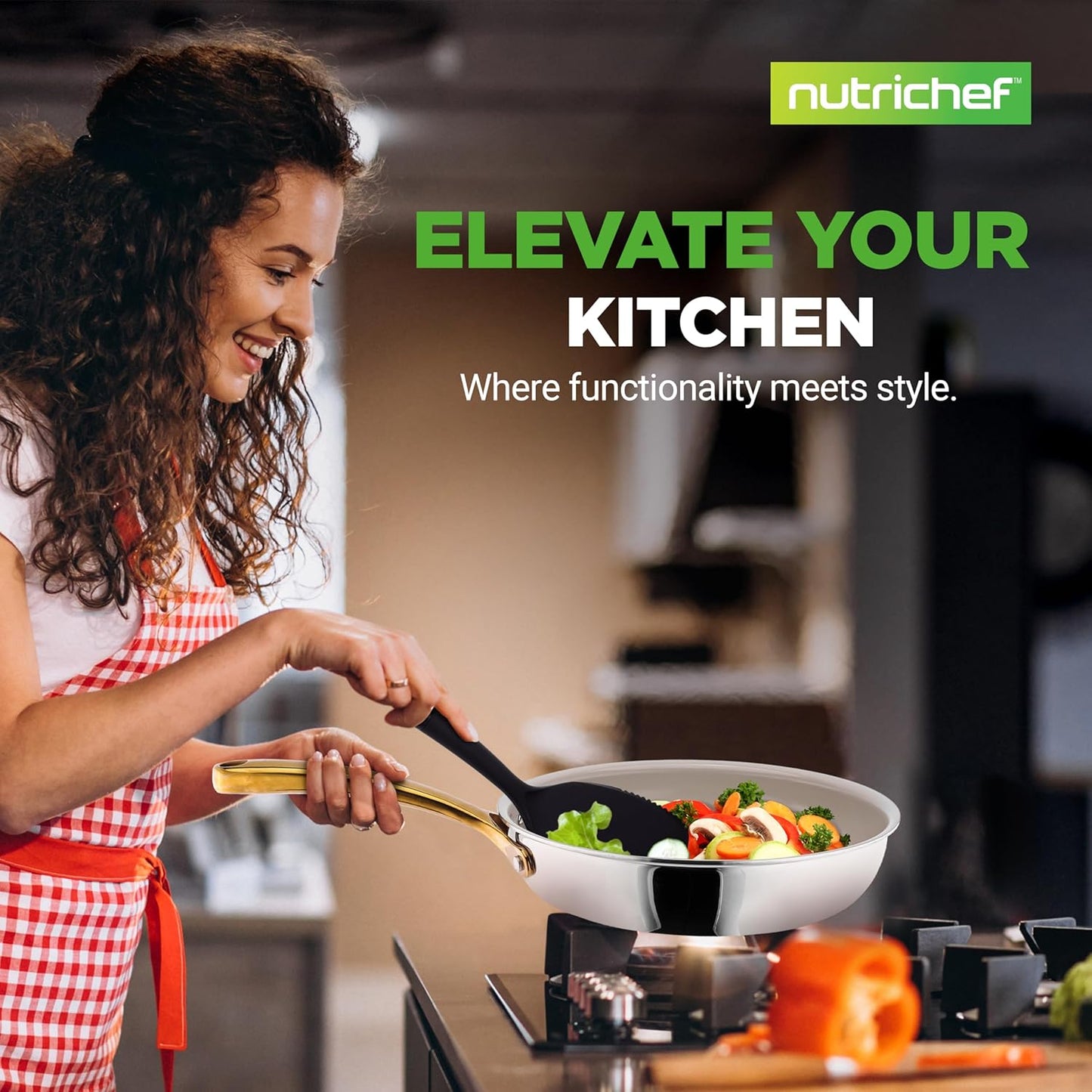 NutriChef 16-Piece Stainless Steel Kitchenware Set - Non-Stick Pots, Pans & Nylon Utensils