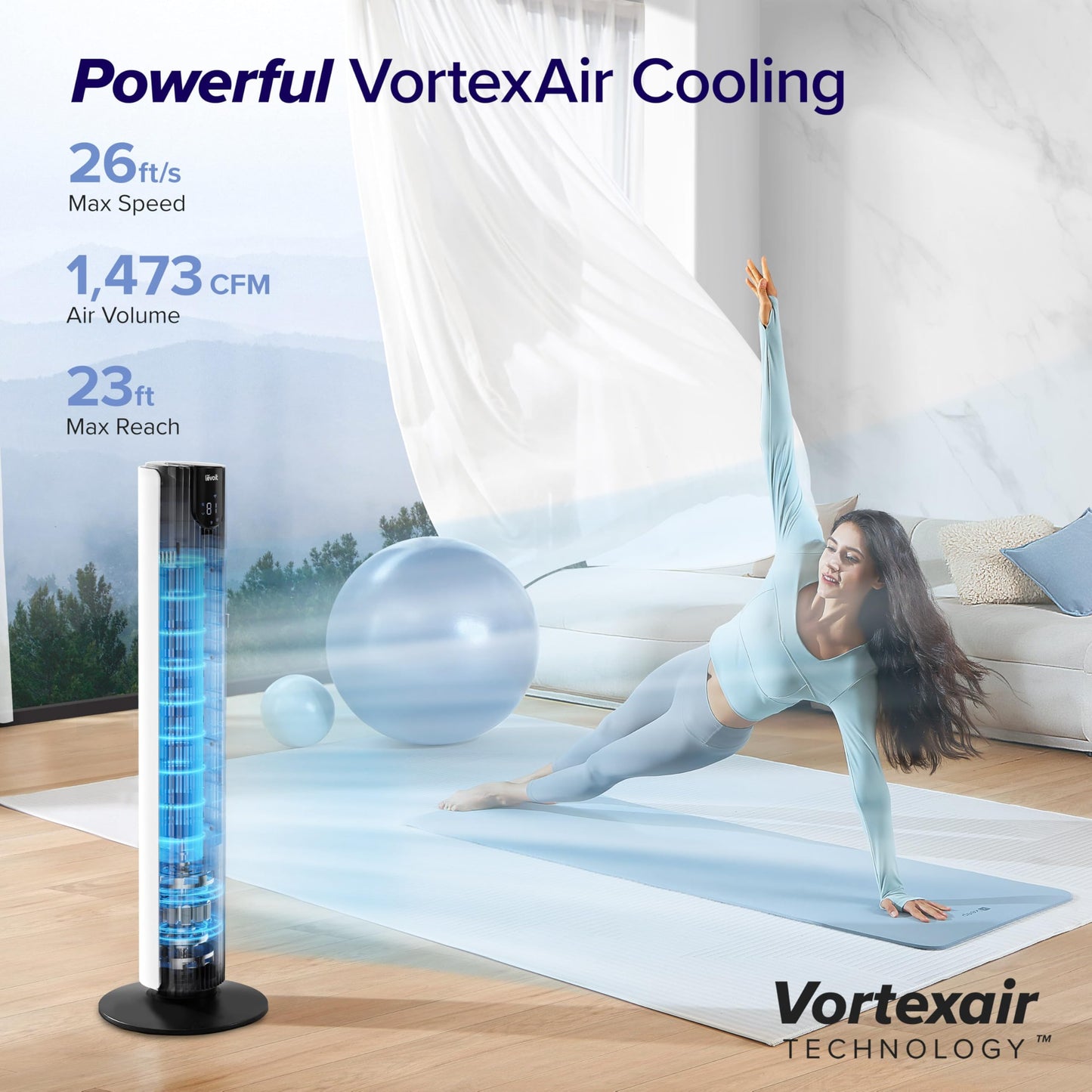 LEVOIT Smart 42 inch Tower Fan for Bedroom, DC motor, Oscillating with Quiet 26ft/s Velocity, 25dB Bladeless Floor Fan for Home Space, 12 Speeds, 4 Modes, 24H Timer with APP, Works with Alexa, Remoter