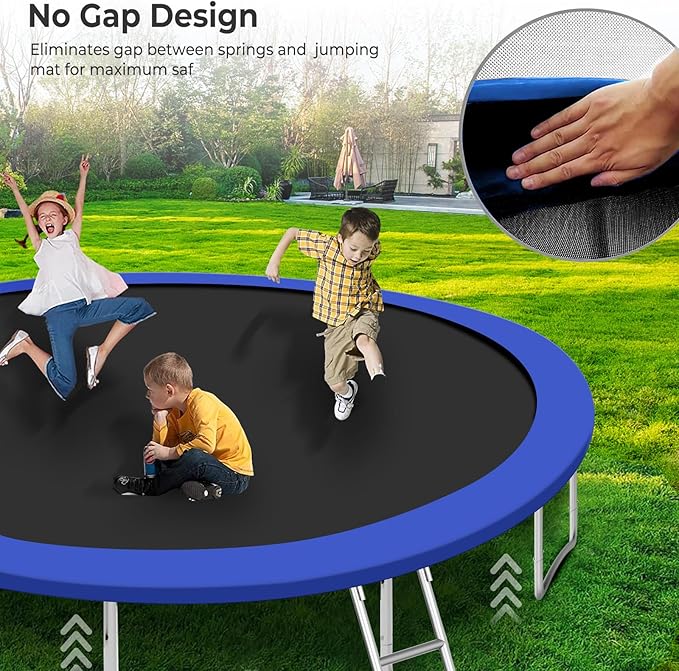 Upgraded 10/12/14/15/16FT Trampoline Outdoor, Large Kids Trampoline with Light, Stakes, Sprinkler, Backyard Trampoline with Basketball Hoop and Net, Capacity for 4-6 Kids and Adults