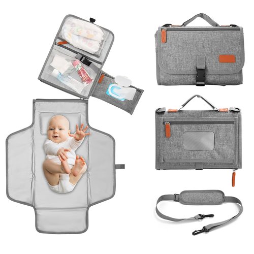 EXLIFBAG Portable Changing Pad - Waterproof Travel Diaper Mat with Shoulder Strap for Newborns