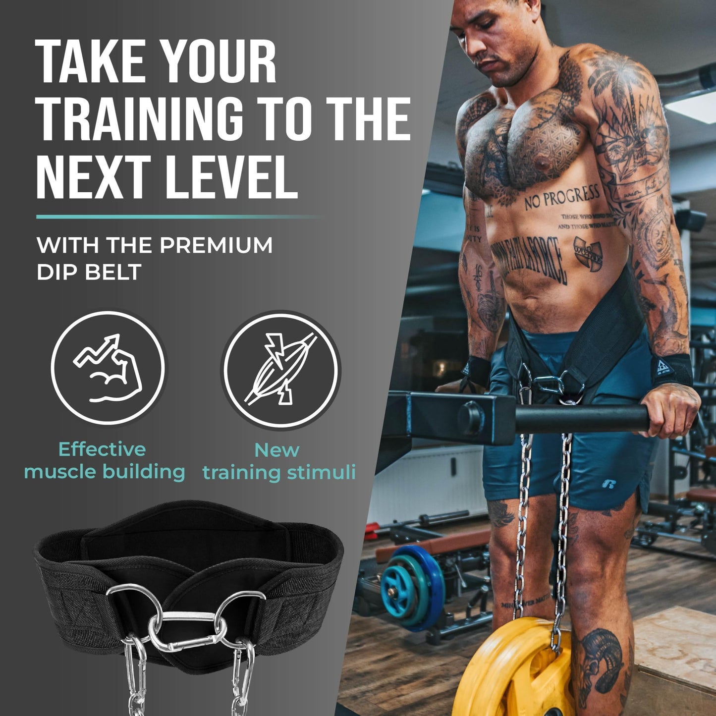 PULLUP & DIP Weightlifting Belt for and additional Strength and Muscle Building, Weight Belt with Steel Chain & 3x Carabiner, Dip Belt for Calisthenics, Weight Training, Training at Home and Bodybuilding