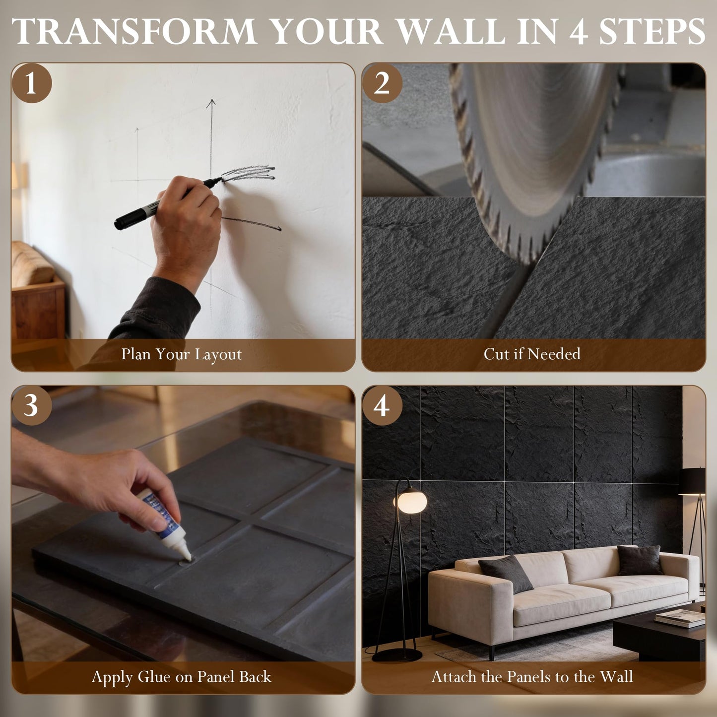 3D Stone Wall Panels, 4PCS PU Faux Stone Panels 47.24"x23.62", 3D Lightweight Wall Panels for Interior Wall Decor, Waterproof Stone Texture Panels for DIY, TV Wall, Bedroom, Living Room, Office & Home