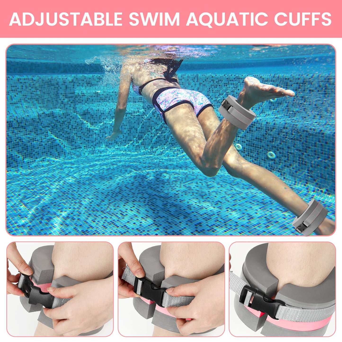 WinnerWhy 6 Pcs Aquatic Exercise Set Water Aerobics Set Large Mesh Beach Bag Pool Fitness Equipment Foam Water Dumbbell Ankle Swimming Weight Aquatic Swim Belt for Exercise Weight Loss(Grey Pink)