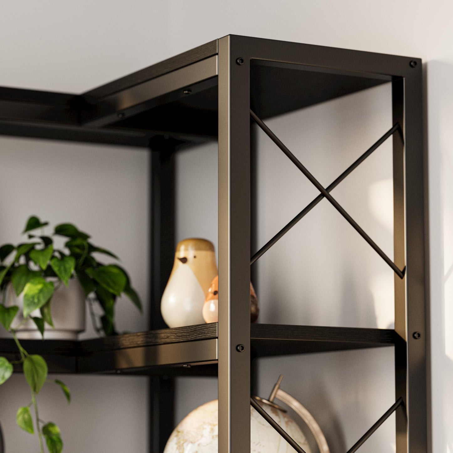 IRONCK Corner Bookshelf, 7-Tier Industrial Corner Bookcase, Tall Corner Shelf Storage Display Rack with Metal Frame for Living Room Home Office, Black