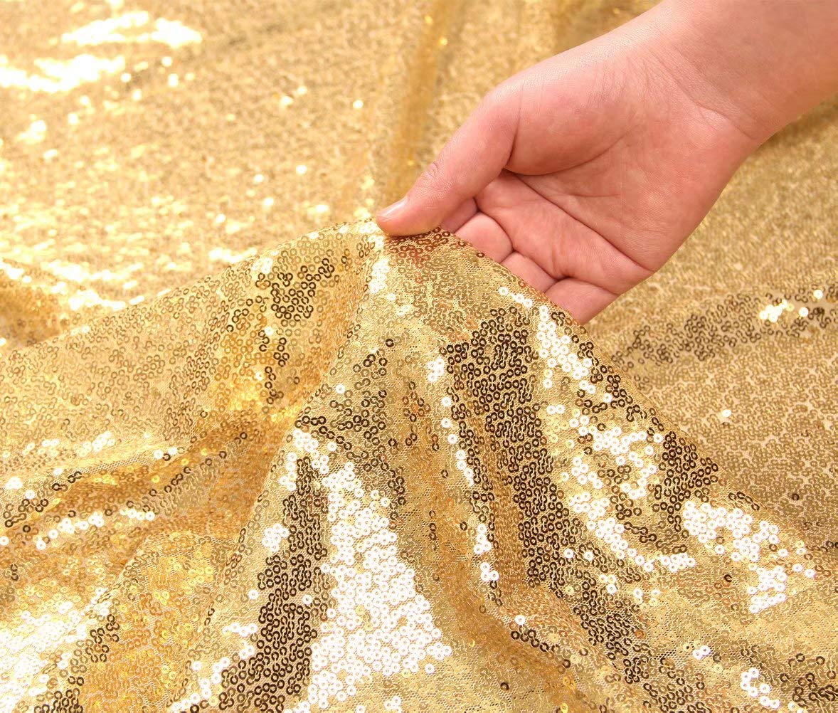 SquarePie Sequin Tablecloth Round Gold 132 Inch Sparkly Table Linen for Wedding Birthday Party Christmas
