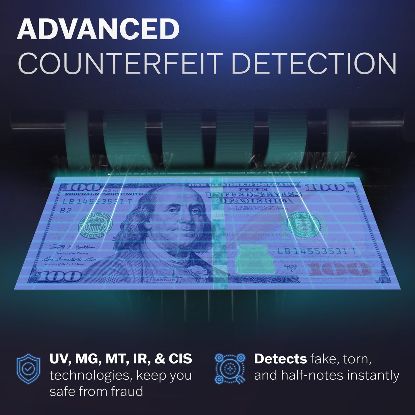 CARNATION Money Counter Machine – Cash Counting & Mixed Denomination Bill Counter, Portable Currency Detector, Counterfeit Bank Scanner, Dollar Sorter for Commercial, up to 1200 N/M, UV/MG/MT/IR/CIS