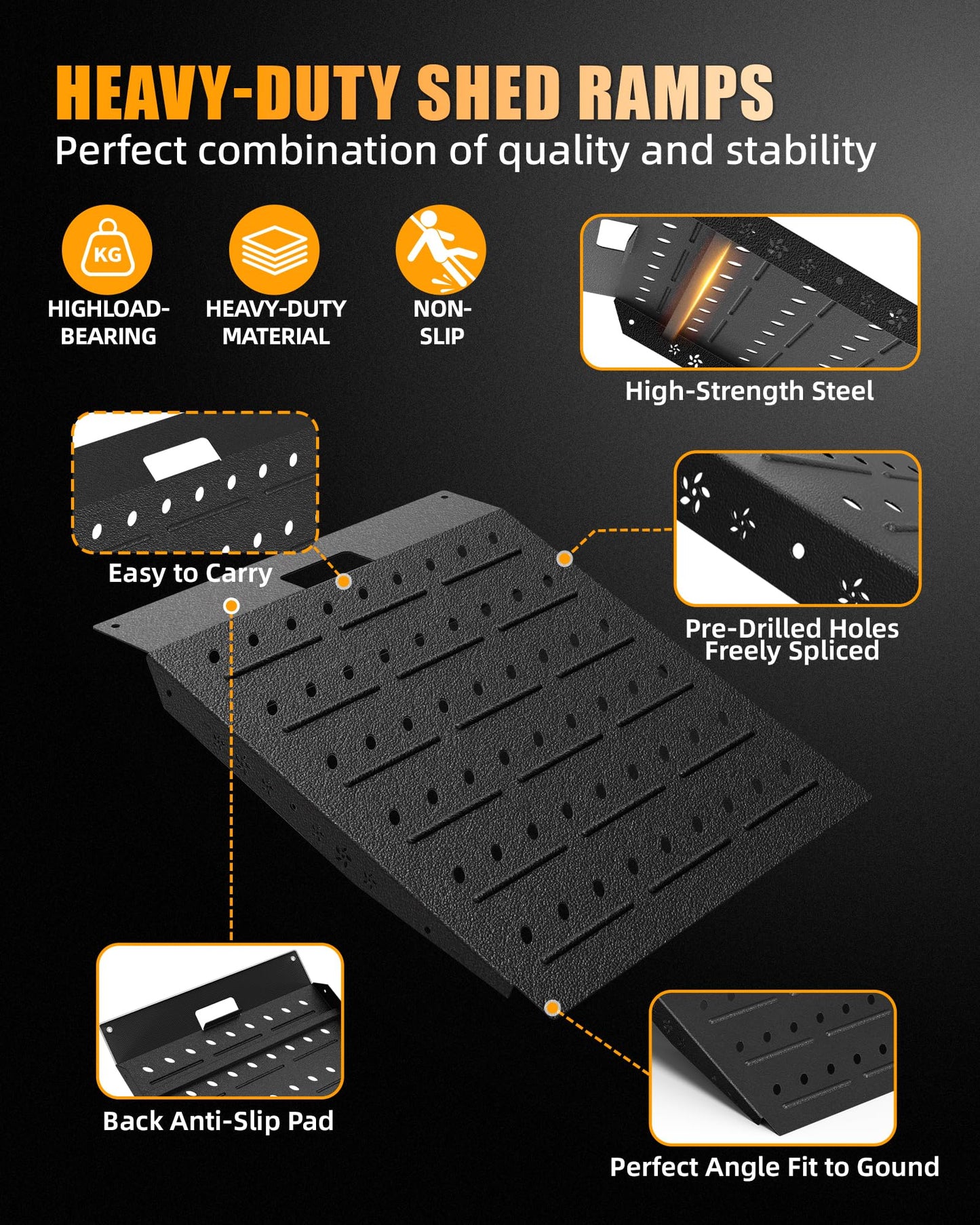 VNN 29" x 24" Shed Ramp - Velvet Black Loading Ramp for Riding Mower, 1 Pack Ramps for Shed，900 LB Capacity Alloy Loading Dock Ramp for Garages, Barns