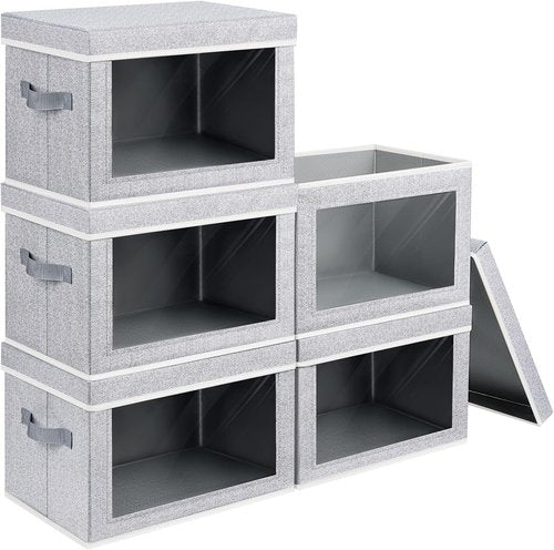 Homsorout Stackable Storage Bins - Large Fabric Organizer Baskets with Lids | 5-Pack for Living Room & Dorm