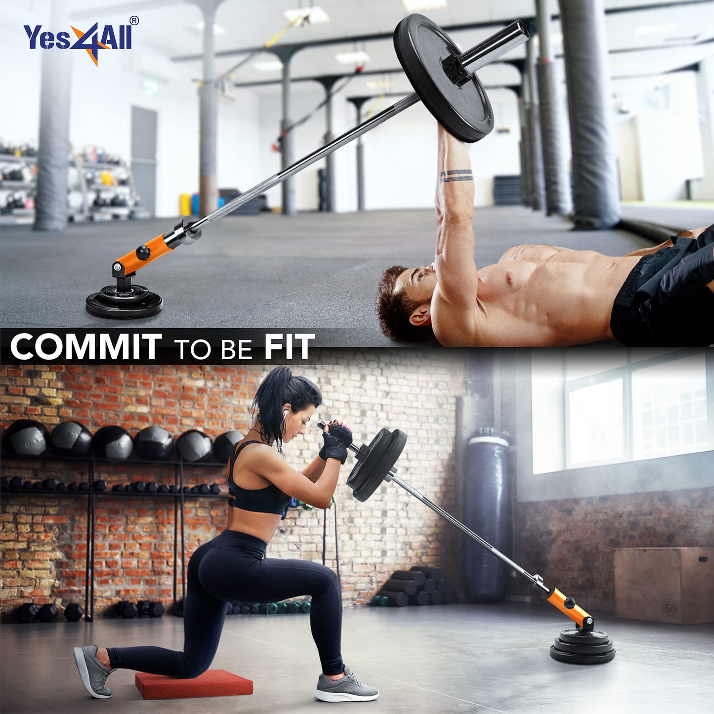 Yes4All Landmine Attachment for 1" & 2" Barbells with Weight Plate Holder, 360 Swivel & Heavy Duty Steel Construction for T-Bar Rows, Presses & Storage, 8"x4" Pivot Sleeve, Orange