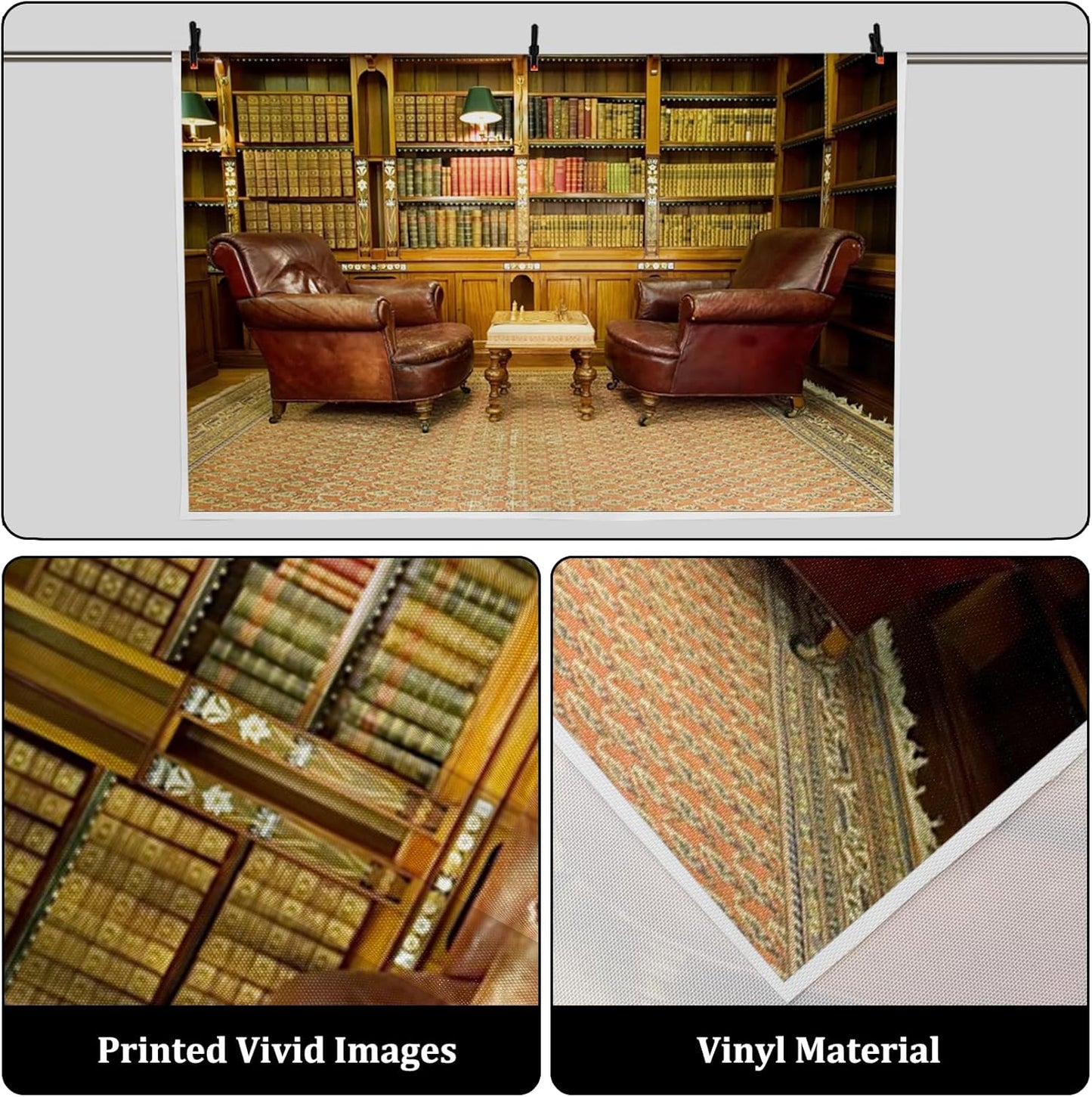 AOFOTO 7x5ft Vintage Luxury Study Bookshelf Backdrop Photography Home Office Two Sofa Business Conversation Room