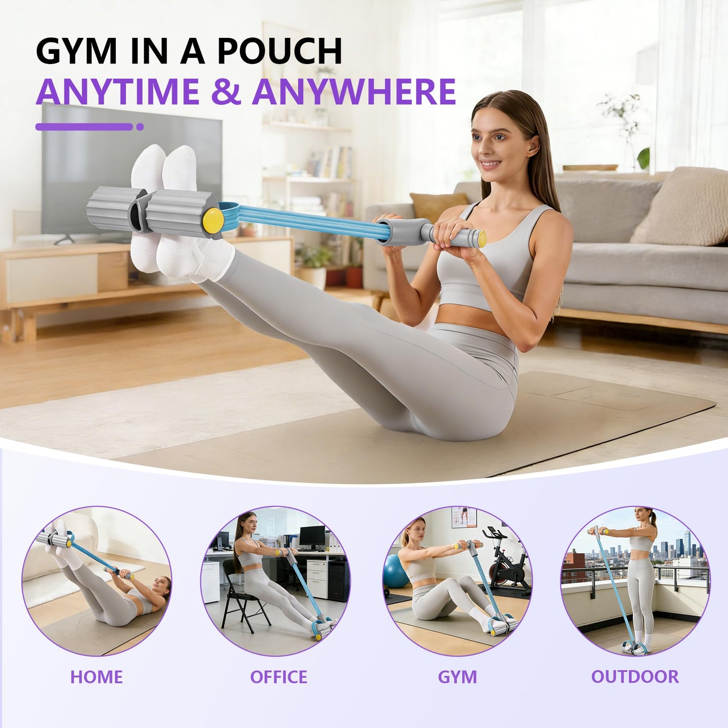 Upgraded Pedal Resistance Band with Handle, Soft Durable Fashion Puller Exercise with Thickened 6 Tension Ropes, Tube Pedal Resistance Device for Abdomen, Waist, Arm, Leg, Core/ABS (Gray & Blue)