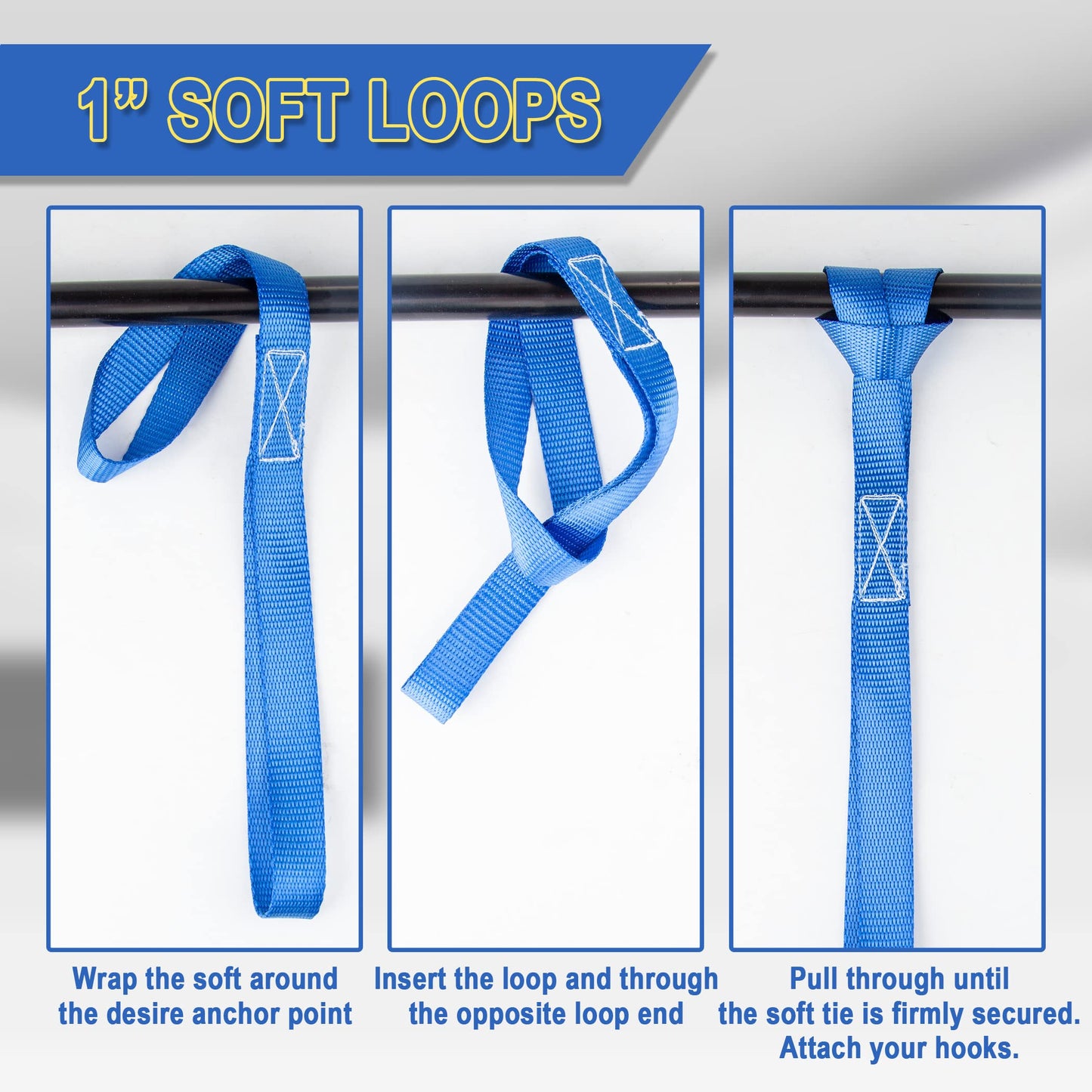 Cartman 16 Pack 1"x18" Soft Loop Motorcycle Tie Down Straps 3600lbs Load Capacity Tie-Down Loops for Secure Trailering of Bikes, ATV, Lawn Equipment, Blue