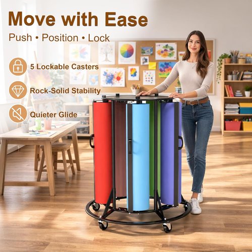 5-Roll Paper Roll Dispenser Rack - Heavy Duty Mobile Steel Holder for 36" Butcher & Craft Rolls