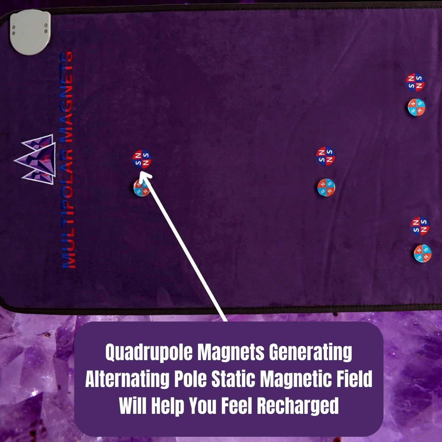MediCrystal Far Infrared Amethyst Mat 40" L x 20" W - 8 Photon Red NIR MIR Lights - 5 Quadrupole Static Magnets - Bio Stimulation- Medium Flexible FIR Heating Pad