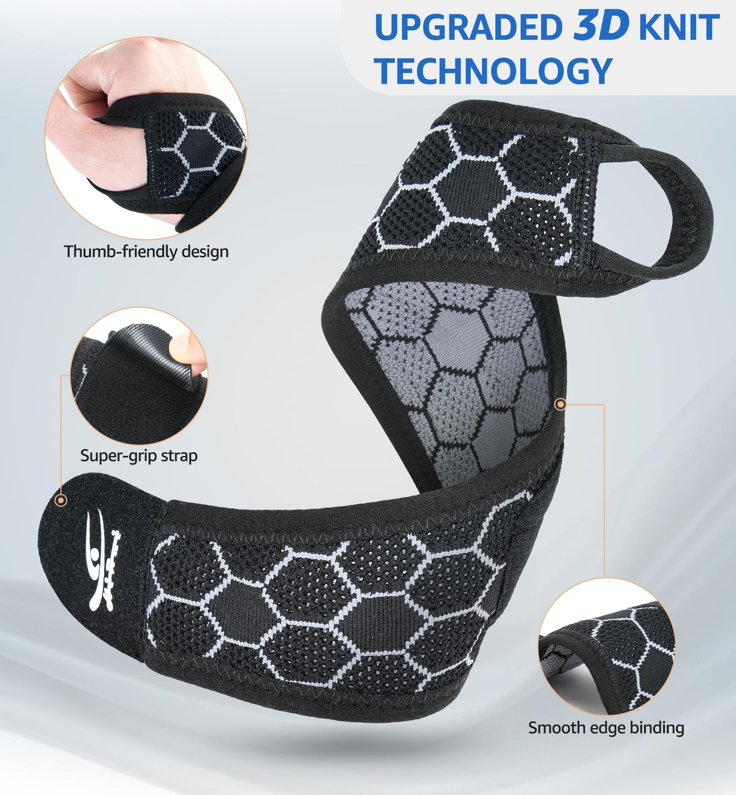 HiRui Upgraded 3D Knit Breathable Wrist Brace Wrist Wrap, Extended Length Adjustable Compression Strap, Elastic Support for Wrist Pain Relief, Carpal Tunnel, Sports, Gym & Daily Use (1, Black)
