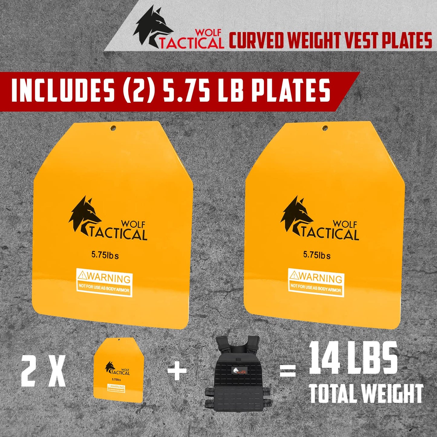 WOLF TACTICAL Curved Weight Vest Plates – 5.75/8.75/14.5LB Pairs – Contoured Ergonomic Fit – WODs, Strength Training, Running, Heavy Workouts