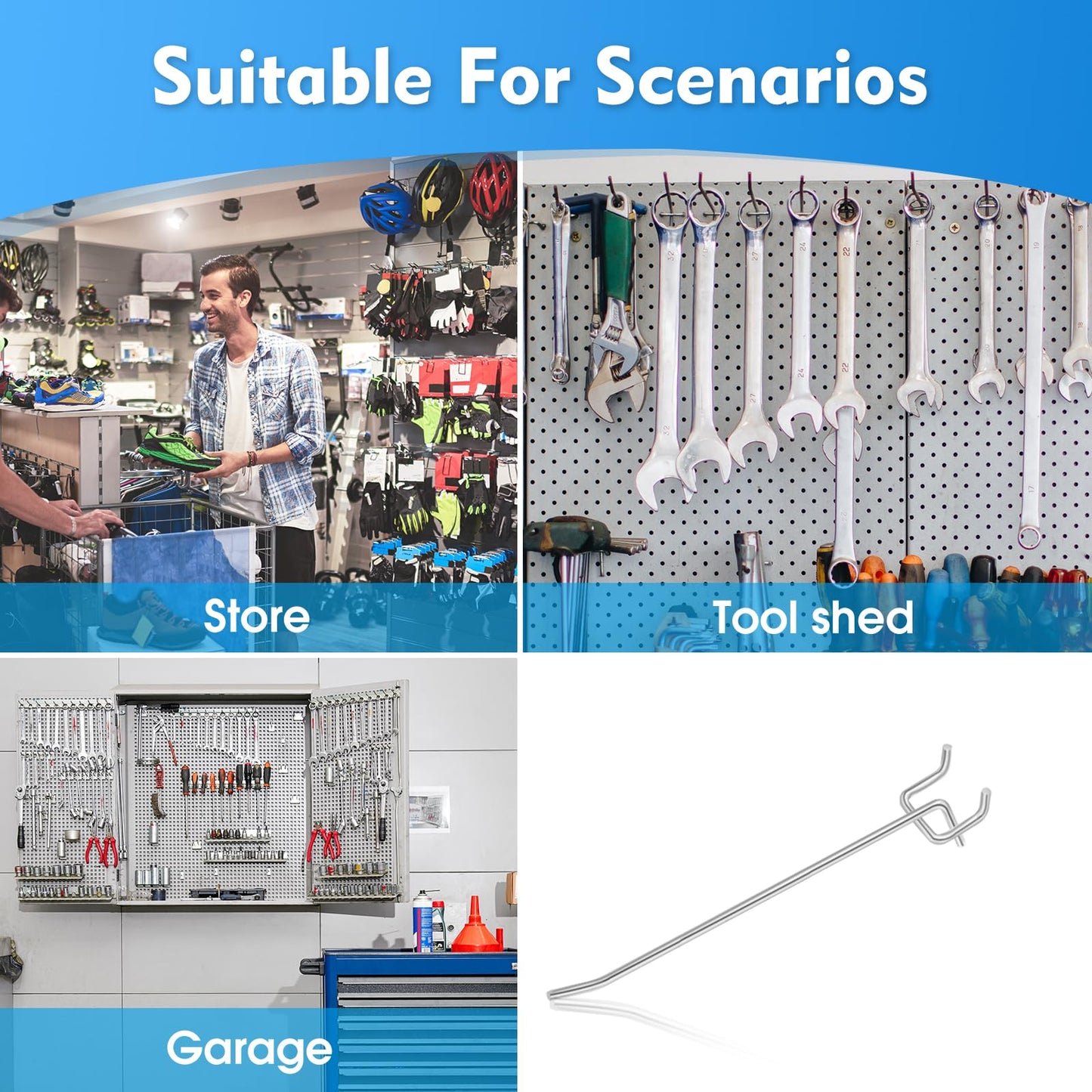 Irrigaton 50 Pack 6 Inch Pegboard Hooks, L Shape Metal Hooks Kit for 1/4" and 1/8" Pegboard, Utility Hooks Suit for Organizing Storage Tools, Garage, Kitchen, Office, Tools