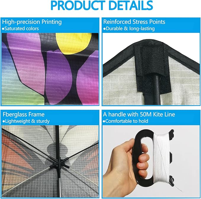 Colorful Butterfly Kites for Kids & Adults, Big Kids Kite Easy to Fly, Beach Kites for Adults, Perfect Family Kite for Parks and Outdoor Activities, 300ft String Handle Included