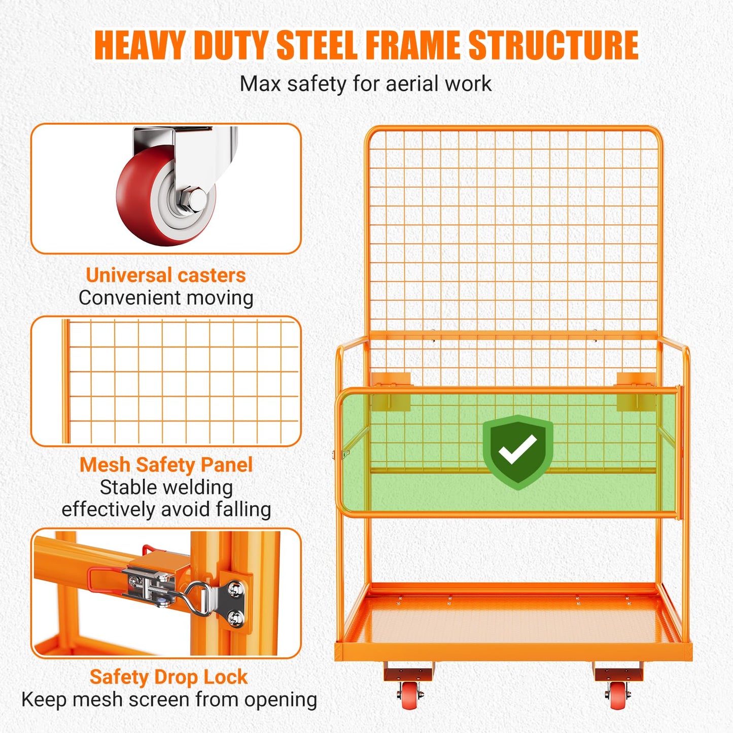 43"X45" Forklift Safety Cage with Wheels, 1800Lbs Capacity Forklift Work Platform with Non-Slip Platform & Lock, Heavy-Duty Lift Basket Aerial Platform for Warehouse Rack Repair/Construction