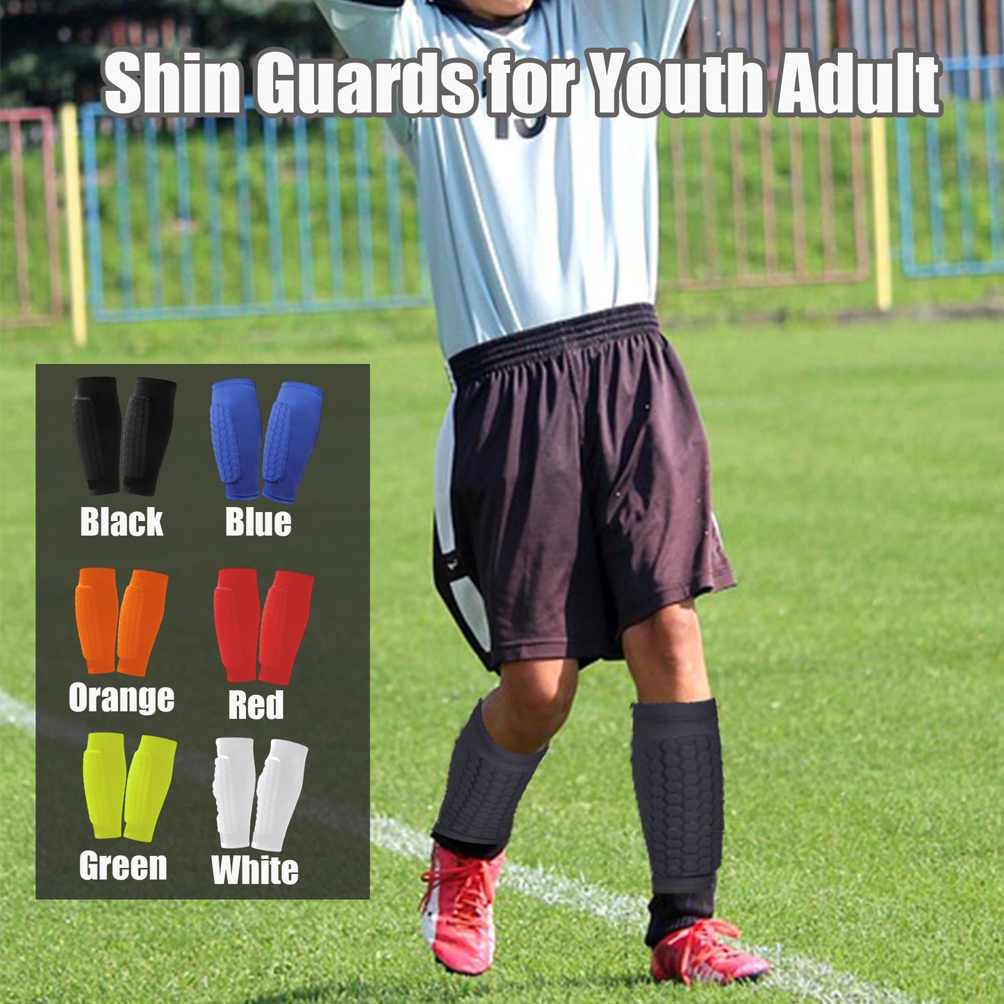 Shin Defender Shin Guards Kids, Soccer Shin Guards for Youth Adult, Lightweight Calf Protective Gear for Football Soccer Ski with Honeycomb Pads