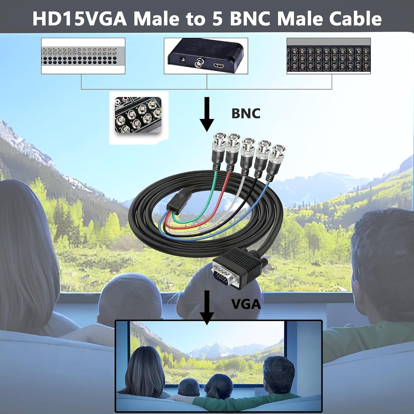 Cable,HD15 5 Cable-1.5M MAYWILLA VGA to BNC Adapter VGA Male to BNC Male RGBHV Coaxial High Resolution Monitor Breakout
