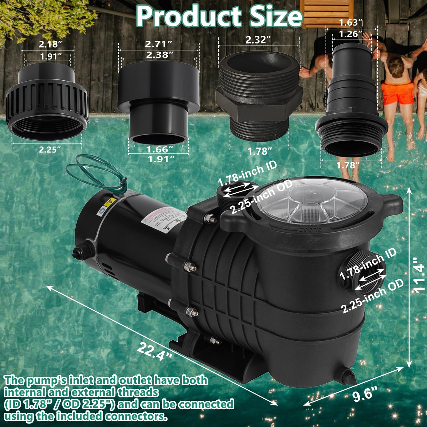 Hxgexin 2 HP Pool Pump 110 V/220 V Swimming Pool Pump 6840 GPH In/Above Ground Pool Pumps 1500 W Powerful Self Primming Pump for Residential/Commercial Pool, Spas and Hot Tubs, Landscape Fountain
