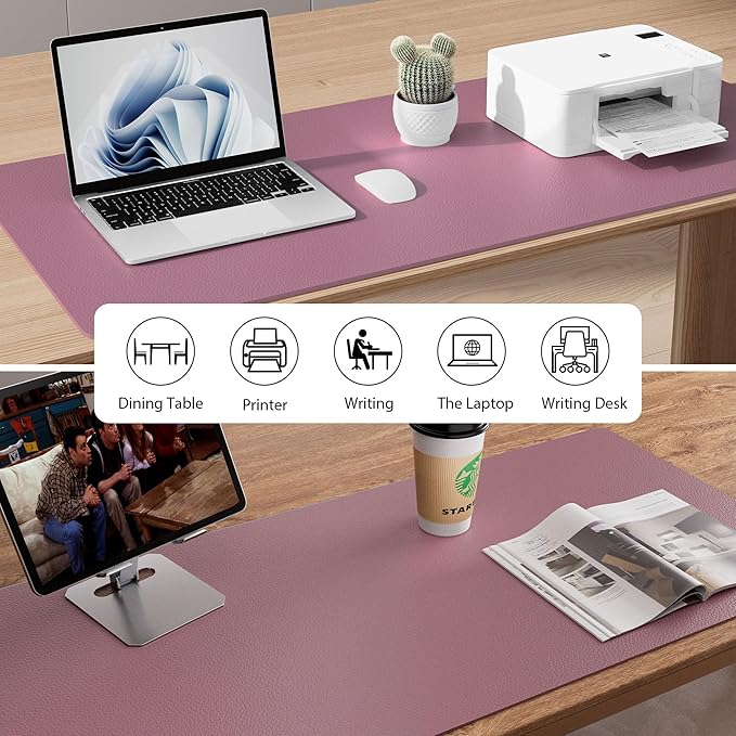 Leather Desk Pad Protector,Mouse Pad,Office Desk Mat,Non-Slip PU Leather Desk Blotter,Laptop Desk Pad,Waterproof Desk Writing Pad for Office and Home (Dark Pink,23.6" x 13.7")