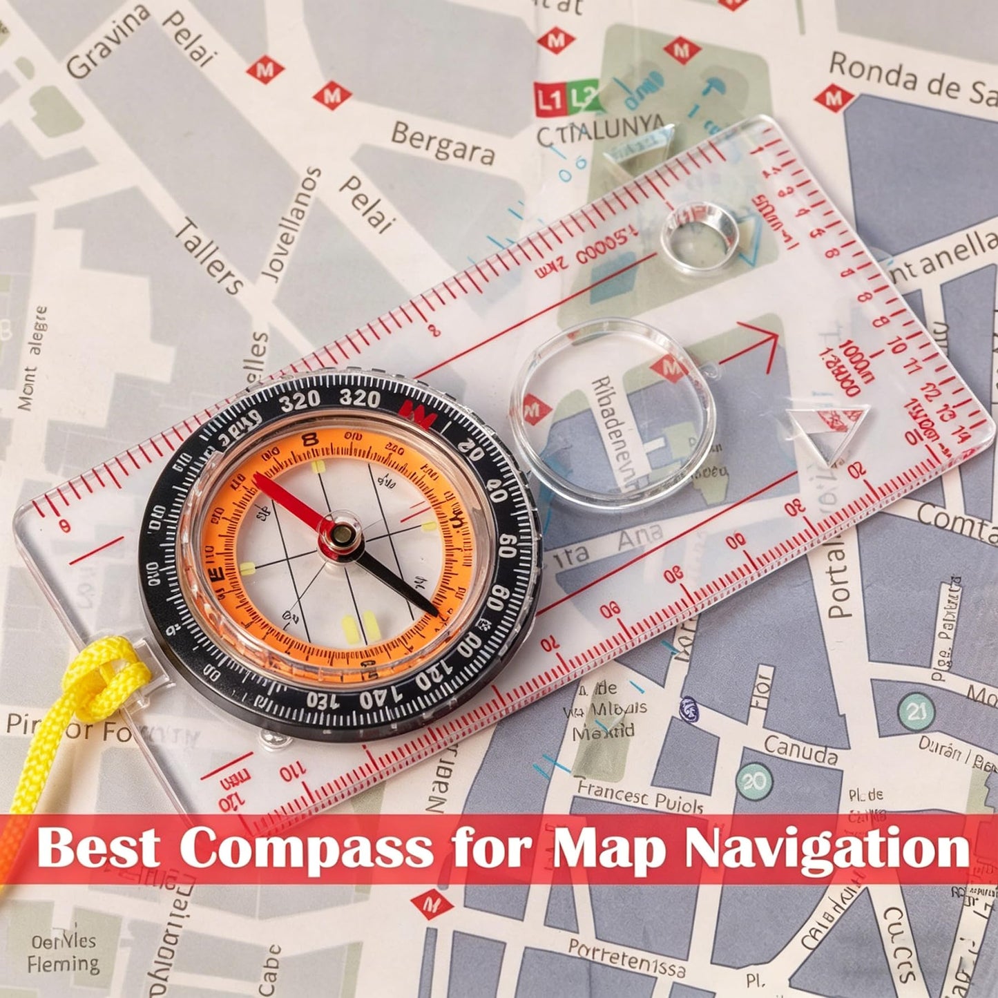 Orienteering Hiking Backpacking Compass Advanced Scout Camping and Kids Scout Compass for Map Reading Baseplate Best Survival Gifts (Orange)