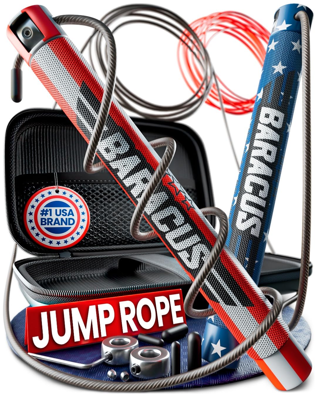 BARACUS Jump rope for women, men, kids | gym accessories for women | at home workout equipment | pesas para ejercicios en casa – Professional Speed Rope with Knurled Aluminum Handles & Hard Case