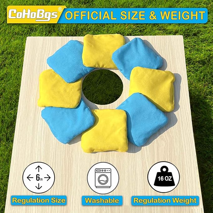 CoHoBgs Corn Hole Bags Set 8, Professional Cornhole Bags Dual-Sided Slick & Stick Resin Filled Suede and Duck Canvas Bean Bag for Cornhole Game Includes Carry Case