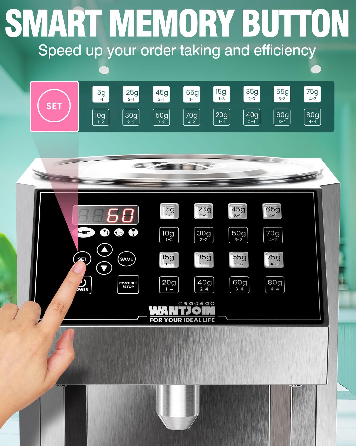 WantJoin Fructose Dispenser - 16 Weight Settings Automatic Syrup Dispenser Machine Commercial 8L/8.5Qt Quantitative Machine for Beverage with Measuring Cup Mixing Stick Bubble Tea Equipment