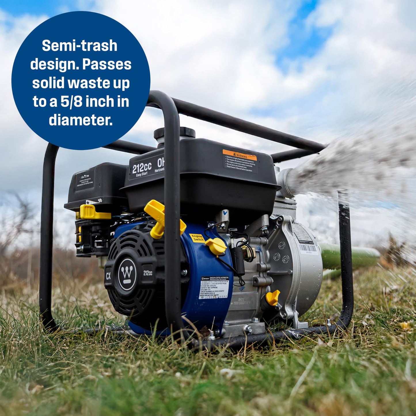 Westinghouse 2-inch Gas Powered Semi Trash Water Pump, 4-Stroke Engine, 158 GPM with Up to 91ft Lift and 25ft Suction Lift