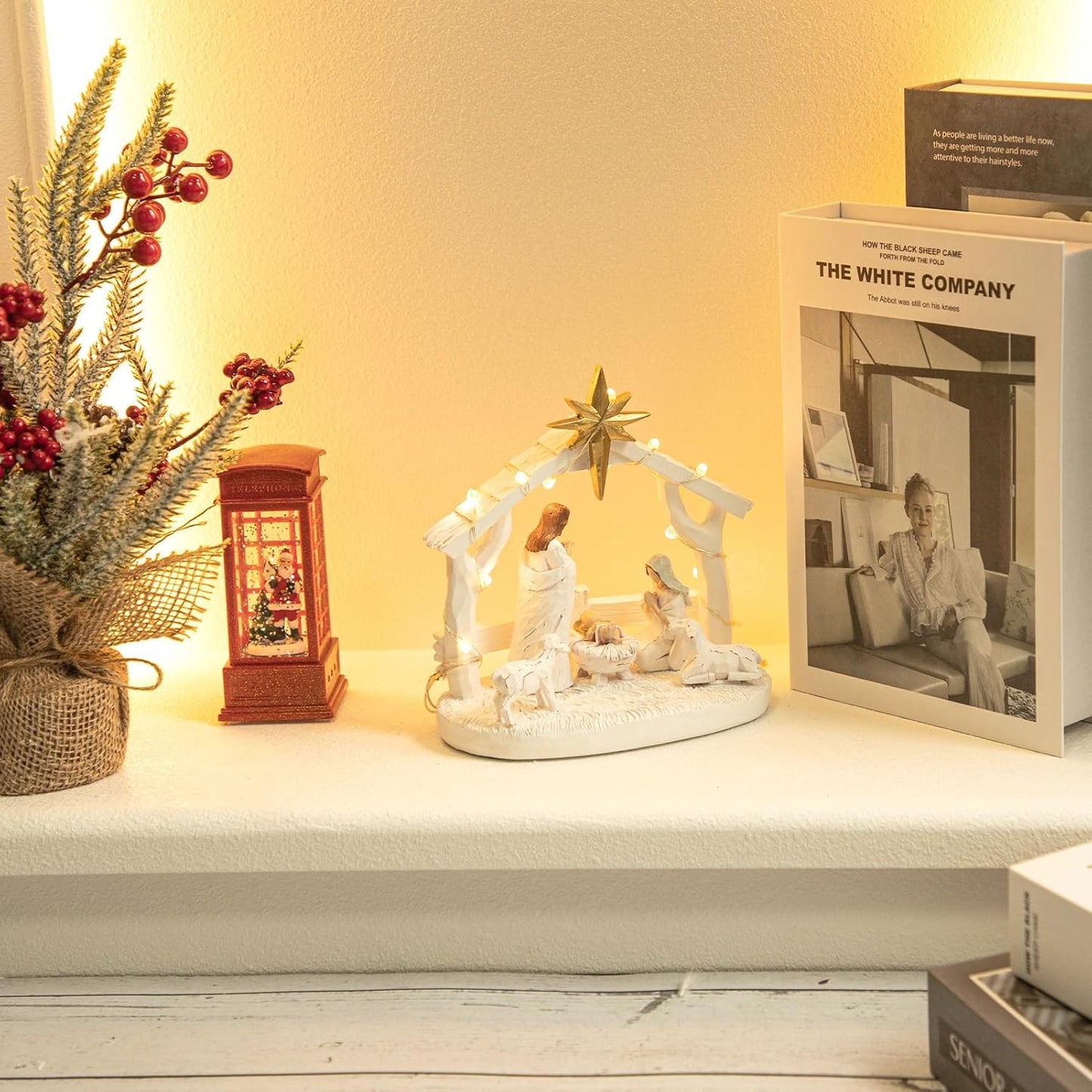Regine Switzerland Nativity Scene - Hand-Painted Holy Family Figurine with Lights | Christmas Tabletop Decor