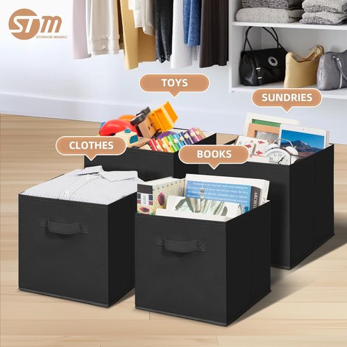 **Storage Maniac 11-Inch Collapsible Storage Cubes - Durable Fabric Bins for Closet & Office | 8-Pack Black**