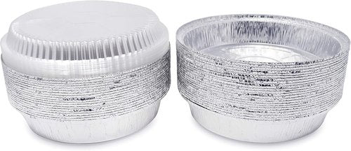 Fig & Leaf Premium 9-Inch Round Foil Pans - Heavy Duty Disposable Aluminum with Plastic Dome Lids | 45 Pack