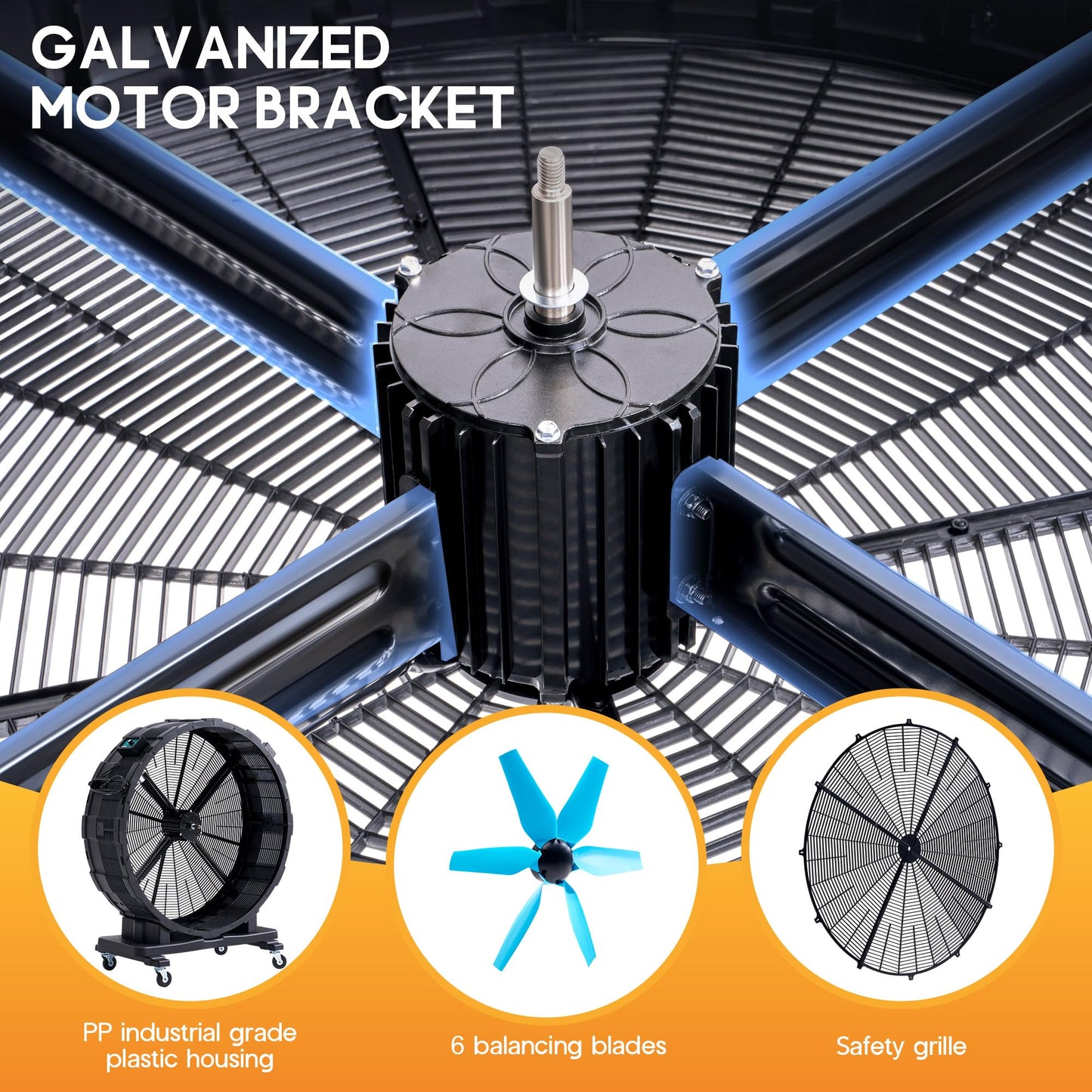 Albott 42 Inch Industrial Drum Fan, 750W High Velocity Plastic Floor Fan with Wheels and 3 Speeds, 17,660 CFM Strong Airflow for Commercial Space, Garage, Workshop, Warehouse, Factorie, and Basement