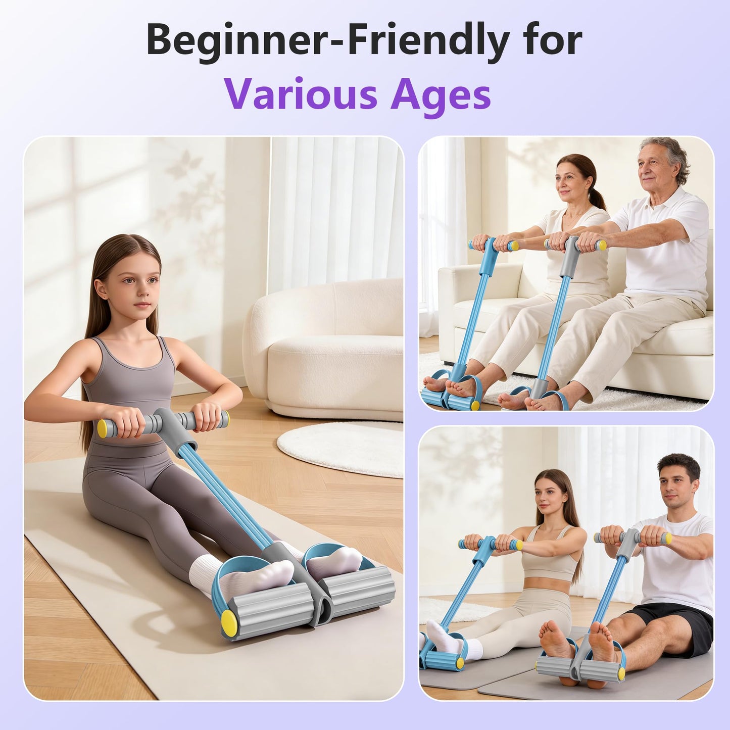 Upgraded Pedal Resistance Band with Handle, Soft Durable Fashion Puller Exercise with Thickened 6 Tension Ropes, Tube Pedal Resistance Device for Abdomen, Waist, Arm, Leg, Core/ABS (Gray & Blue)