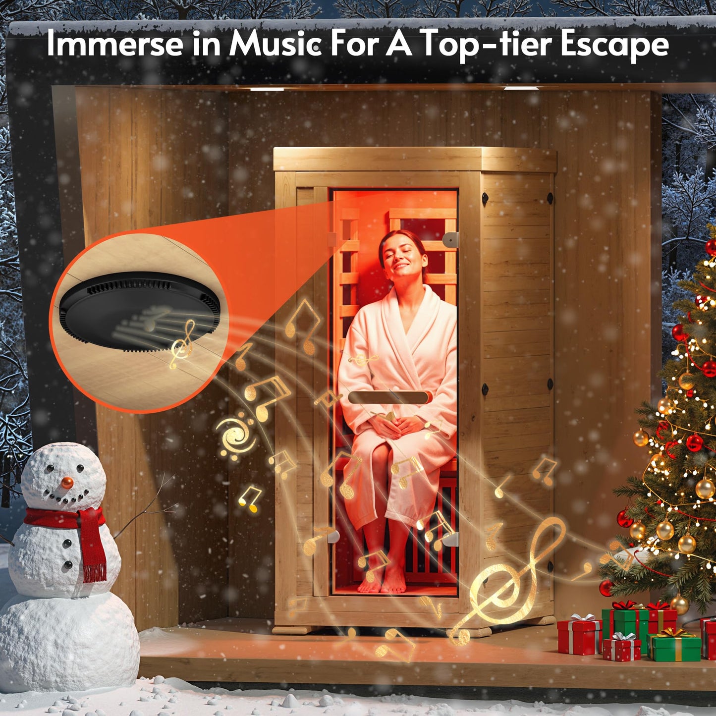 ENSTVER Infrared Wood Sauna 5.4Ft 1 Person, Luxury Full Spectrum Far Infrared Sauna Features Low EMF 1240w 7-Light Dynamic & Music Speakers, Canadian Hemlock Dry Indoor Saunas for Home & Gym