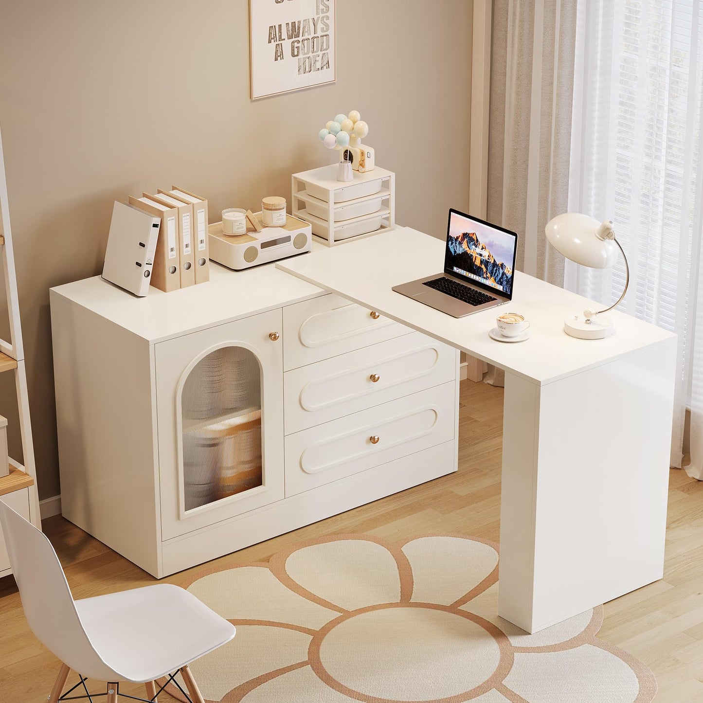 Tribesigns 78" L Shaped Desk with Storage, Modern Corner Desk with 3 Drawers for Small Space, Reversible L Shape Desk with Cabinet & Adjustable Shelves for Home Office Bedroom (White)