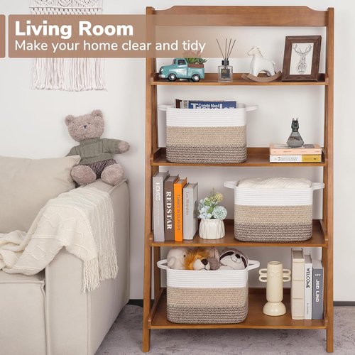 Goodpick Woven Storage Basket - 13"x10"x9" Cotton Rope Organizer for Dog Toys & Books | Stylish Gradient Brown Gift Basket with Handles