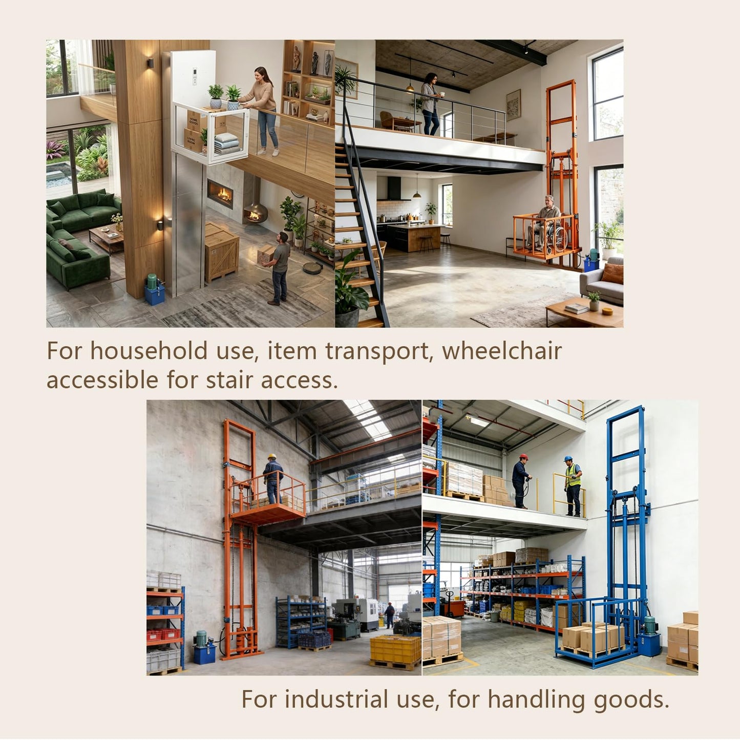 2200lbs Capacity Electric Hydraulic Lift Platform, Customizable Cargo Elevator for Home, Warehouse & Factory, Heavy Duty Rail Hoist Freight Lift with Remote Control